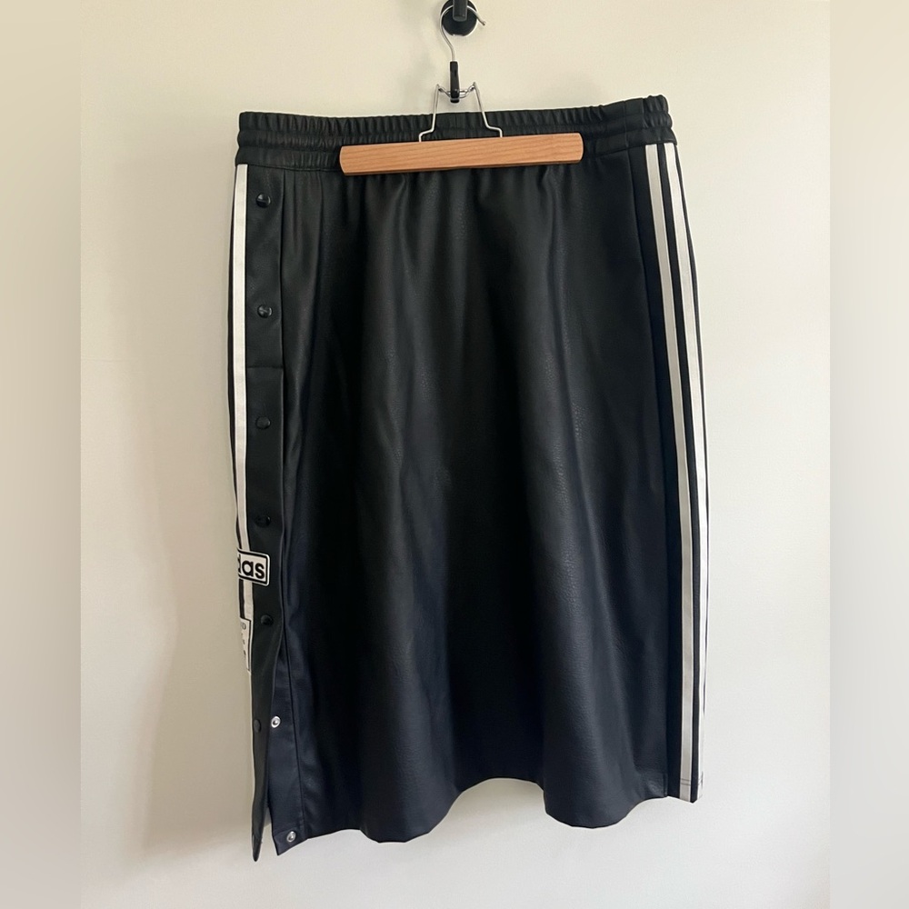 Adidas Black faux leather Midi Skirt with Stripes
